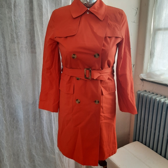Retro Primary Orange Double Breasted Trench Coat S - Picture 5 of 16
